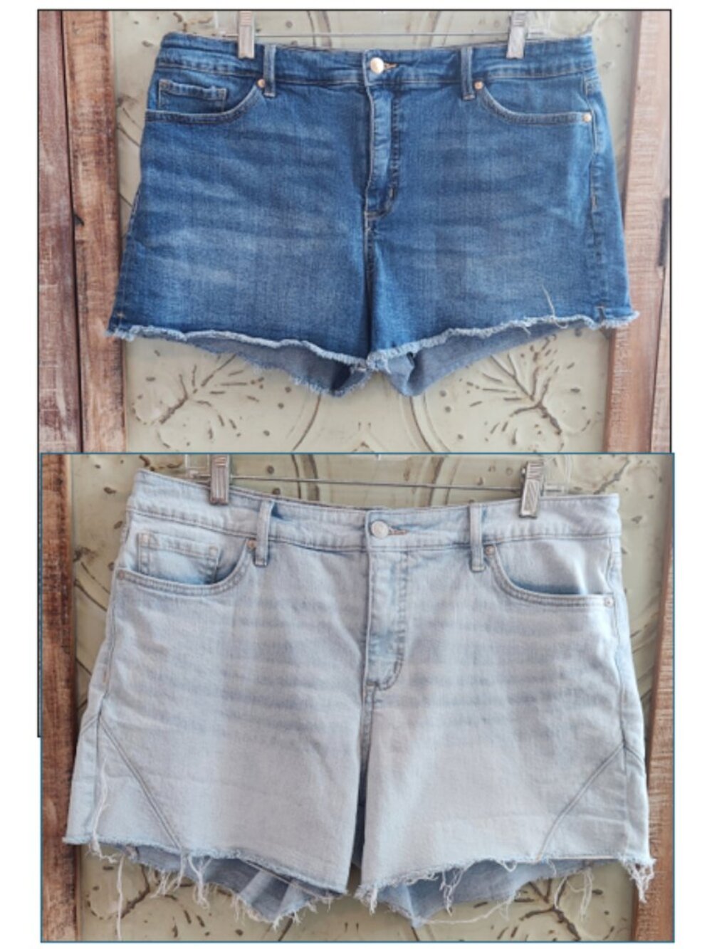 TWO PAIR! Sofia Vergara Denim Cut Off Shorts with Distressed Hem | Size 14